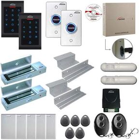 Visionis FPC-8077 2 Door Professional Access Control Electric Lock Inswinging Door 600lbs TCP/IP Wiegand Controller Box, Indoor Only Keypad/Reader, Software, 100,000 User, Wireless Receiver, PIR Kit