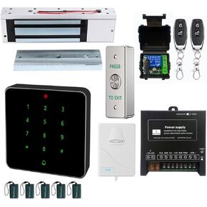Electric Magnetic Lock Kit 1200lb Electromagnetic Lock Waterproof RFID Keypad with Press to Exit Button Doorbell Chime and Remote Control for Door Access System
