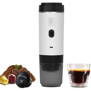 Portable Electric Espresso Machine, Travel Coffee Maker for Camping, Car, RV & Hiking, Self-Heating with Type-C, Compatible with Ground Coffee & NS Capsules, White