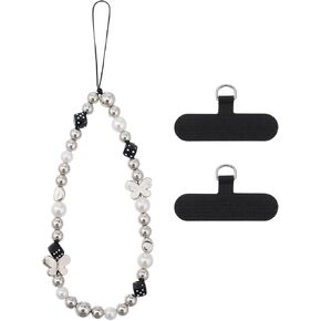 Butterfly Beaded Phone Charms, Stylish & Cute Phone Wrist Strap with 2pcs Phone Tether Tab for Bags Cameras Decor