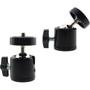 2PCS Mini 360 Degree Metal Ball Head Universal 1/4inch Swivel Ball Head Hot Shoe Universal Small Head for Camera Projector Flashlight Light Stand Tripods Fill Light Black