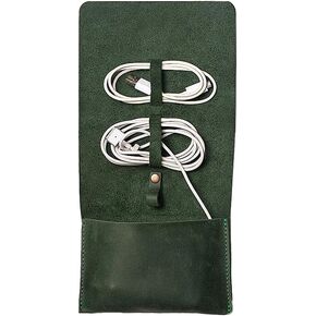 INCARNE Leather Tech Organizer Travel Case - Pouch Cable Organizer - Cord Organizer Roll Case, Vintage Cognac
