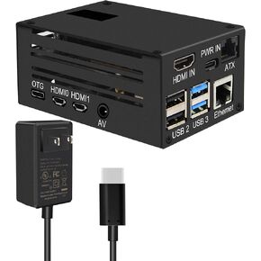 مجموعة Geekworm KVM-A3 مع Raspberry Pi 4 Case و 20W 5V 4A USB Type-C Power Adapter متوافق مع Raspberry Pi 4 Model B فقط