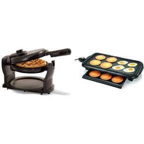 BELLA Classic Rotating Belgian Waffle Maker with Nonstick Plates, Removable Drip Tray, Adjustable Browning Control and Cool Touch Handles, Black | BELLA Electric Griddle with Warming Tray - Smokeless Indoor Grill, Nonstick Surface, Adjustable Temperature 