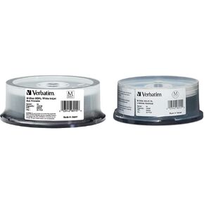 Verbatim M-Disc BD-R 100GB 4X White Inkjet Printable, Hub Printable - 25 Pack Spindle 98915 & M-Disc BD-R DL 50GB 8X with Branded Surface-25pk Spindle