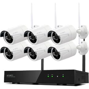 XMARTO Wireless Security Camera System 10CH 6PC 3MP Wireless Security IP Camera System(Built-in Router, Plug N Play, Mobile View, Night Vision, Supports Audio Microphones)