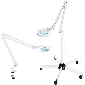 10X Magnifying Glass with Light and Stand, Super Bright 2,200 Lumens LED Magnifying Floor lamp with 5 Wheels Rolling Base, 5 Color Modes Stepless Dimming Lighted Magnifier for Esthetician Facial Salon
