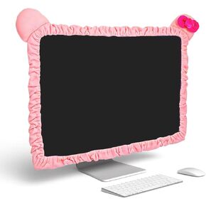 23''-27'' Pink Monitor Cover, Cute Computer Monitor Cover with Bow-Knot, Lace Fabric, Monitor Dust Cover, TV Monitor Cover, PC Cover, Monitor Decoration, Monitor Accessories Cute(Pink)