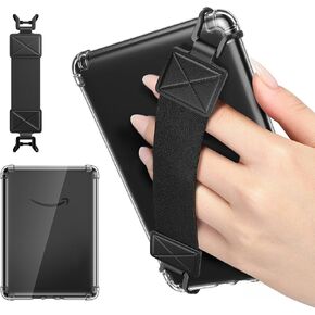 MoKo Case for All-New 7" Kindle Paperwhite(12th Gen-2024) and Kindle Colorsoft Signature 2024, Versatile Hand Strap Thin Clear Flexible Transparent TPU Skin Bumper Back Cover Shell, Flowers & Clear
