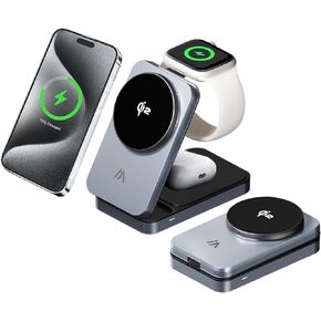 【2025 Upgraded】3-in-1 Qi2 Wireless Charger for Phone,Travel Magnetic Magsafe Charger Stand Nightlight Foldable Wireless Charging Station Compatible with your Apple iPhone 16/15/14/13/12, Watch AirPods