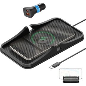 Wireless Car Charger Pad, REESTECQI Large Wireless Charging Pad for Car Non Slip Car Phone Holder Wireless Charger Compatible with iPhone 16 Pro Max 15 14 13 12, Samsung, Google (1 Meter Cable)