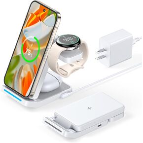3 in 1 Foldable Wireless Charger for Google Pixel Watch 3/2, Fast Charging Station Stand for Pixel 9 Pro XL/9/8/7/7A/6 Pro and Pixel Buds Pro/2(Not for Pixel Watch 1& 9 Pro Fold) with Adapter, Black