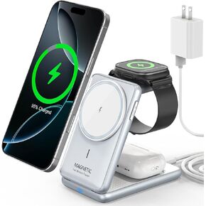 Wireless Charger Charging Station for iPhone: Xpencifan Travel 3-in-1 Charger Stand Multiple Devices for Apple Watch Ultra SE 9 8 7 6 5 4 3 2 - iPhone 16e 16 15 14 Pro Max 13 12 11 - AirPods Pro 4 3 2