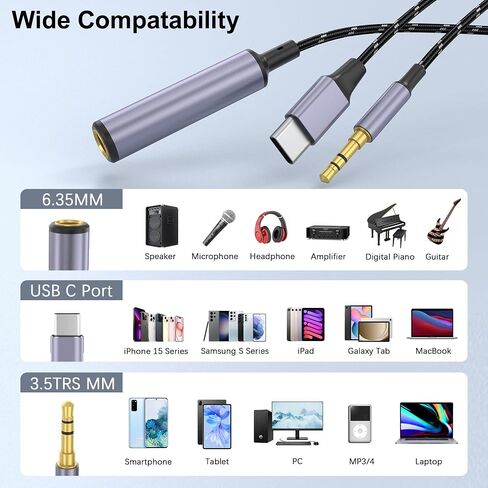 1/4" Splitter Cable, TRS to Dual 1/4" TRS Stereo Y Adapter, High-Fidelity Sound, Durable Aluminum Alloy Shell for Studio, DJ, Headphones, Live Sound Systems-12inch in Saudi Arabia
