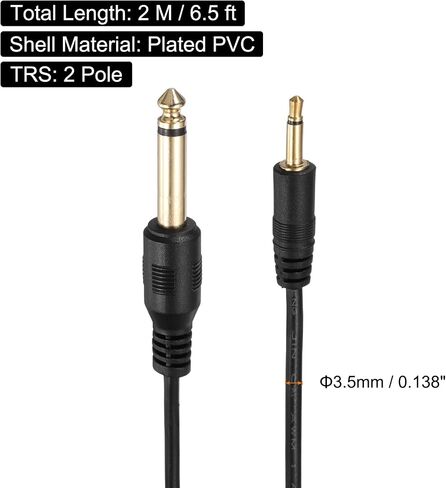 MECCANIXITY 3.5mm Aux Cable Replacement Audio Cable Cord, 6.5ft 2 Pole Male to Male Audio Cable, Stereo Sound Audio Cable Cord for Earphones, Smart Phones, Speakers,Black 1 Pcs in Kuwait