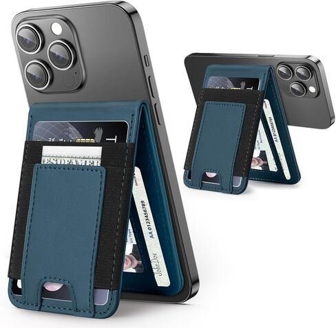 Miroddi MagSafe Wallet Stand, Leather Magnetic Phone Wallet for iPhone 16/15/14/13/12 Series, Strongest Magnetic Card Holder with Adjustable Stand, ID Window, Fits 10 Cards, RFID Blocking, Dark Blue in Kuwait