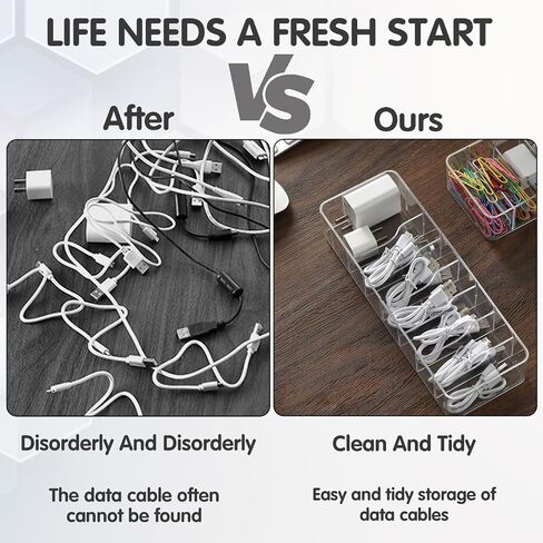 4 Pack Plastic Cord Organizer Box with 40 Wire Ties, Electronics Accessories Storage Case, Clear Cell Phone Cord Storage Organizer with 8 Compartments for Home Office Desk Organizers in Saudi Arabia