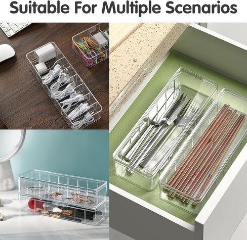 4 Pack Plastic Cord Organizer Box with 40 Wire Ties, Electronics Accessories Storage Case, Clear Cell Phone Cord Storage Organizer with 8 Compartments for Home Office Desk Organizers in Saudi Arabia