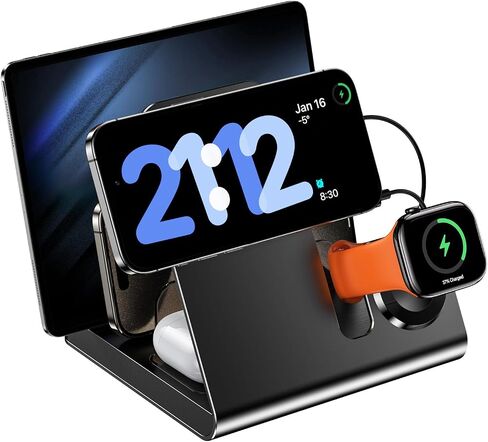 5 in 1 Wireless Charging Station Magnetic Wireless Mag-Safe Fast Charger Stand for Apple Devices Wireless Charger for iPhone 16/15/14/13/12 Pro Max Series, iWatch Series & Airpods Pro, Black in Saudi Arabia