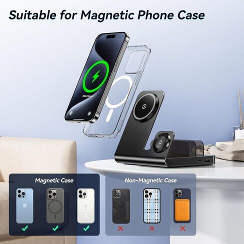5 in 1 Wireless Charging Station Magnetic Wireless Mag-Safe Fast Charger Stand for Apple Devices Wireless Charger for iPhone 16/15/14/13/12 Pro Max Series, iWatch Series & Airpods Pro, Black in Saudi Arabia