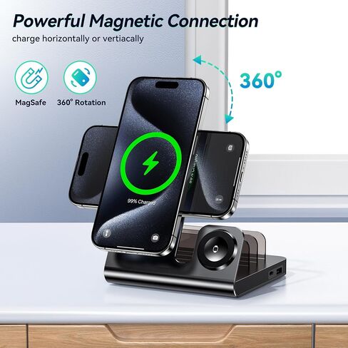 5 in 1 Wireless Charging Station Magnetic Wireless Mag-Safe Fast Charger Stand for Apple Devices Wireless Charger for iPhone 16/15/14/13/12 Pro Max Series, iWatch Series & Airpods Pro, Black in Saudi Arabia