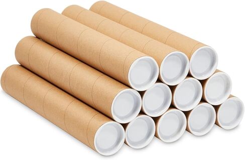 Stockroom Plus 12 Pack Brown Round Cardboard Mailing Tubes with Caps for Shipping, Packing, Art Prints, Maps, and Blueprints - 2 x 15 in Poster Tubes for Mailing in Kuwait