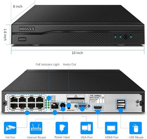 (POE NVR Network Video Recorder 16-Channel 4K) Supports up to 16 x 8MP/4K IP Cameras, Max 8 TB Hard Drive (HDD Not Included) 8.0 Megapixel in Saudi Arabia