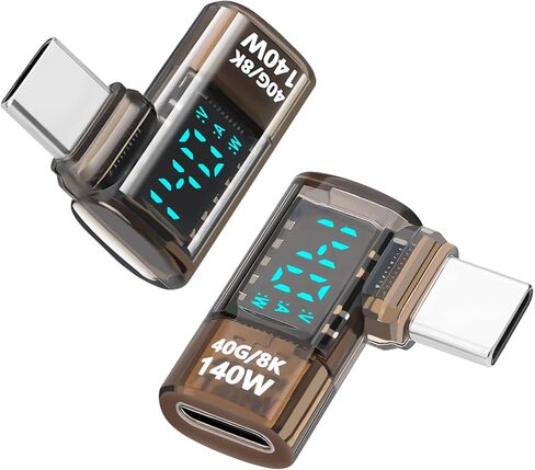 USB 4.0 عرض رقمي USB C ذكر إلى محول الإناث 40 جيجابت في الثانية ، موصل زاوية 180 درجة 140W Power 8K@60Hz فيديو متوافق مع Samsung والمزيد من أجهزة USB-C ، أسود فاتح (2 عبوة) in Kuwait