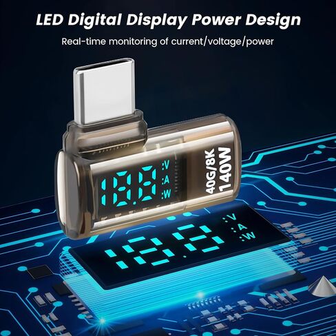 USB 4.0 عرض رقمي USB C ذكر إلى محول الإناث 40 جيجابت في الثانية ، موصل زاوية 180 درجة 140W Power 8K@60Hz فيديو متوافق مع Samsung والمزيد من أجهزة USB-C ، أسود فاتح (2 عبوة) in Kuwait