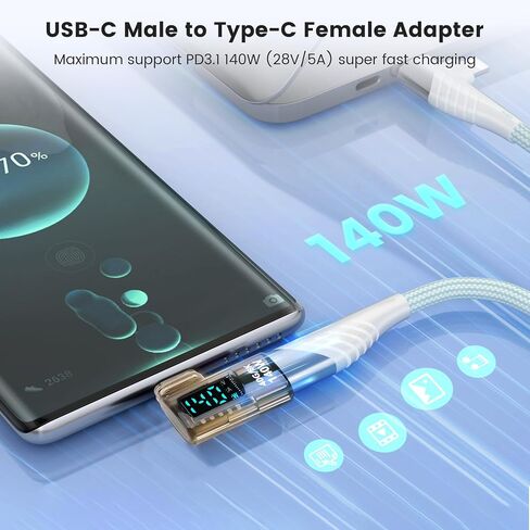 USB 4.0 عرض رقمي USB C ذكر إلى محول الإناث 40 جيجابت في الثانية ، موصل زاوية 180 درجة 140W Power 8K@60Hz فيديو متوافق مع Samsung والمزيد من أجهزة USB-C ، أسود فاتح (2 عبوة) in Kuwait
