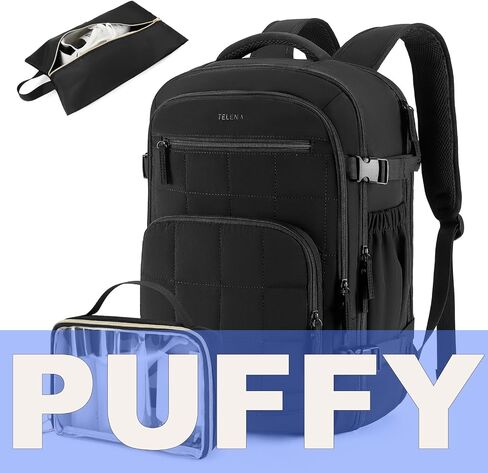Telena Travel Backpack Carry on Flight Approved, 17.3 inch Laptop Quilted College Bookbag Personal Item Travel Bags for Women Black in Saudi Arabia