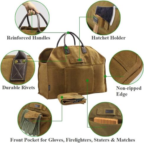 INNO STAGE Heavy Duty Firewood Log Carrier Tote Bag, Large Wood Storage Hay Hauling for Fireplace Fire Pit Outdoor Camping, BBQ Barbecue in Kuwait