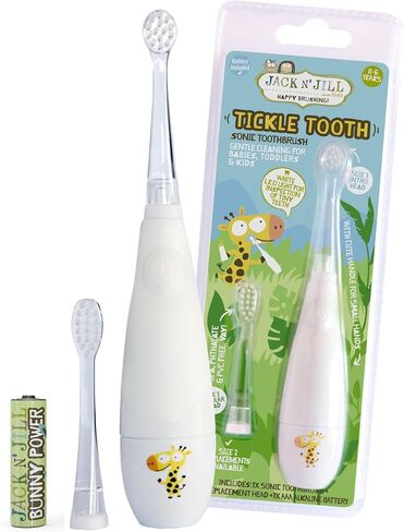 Jack N' Jill Tickle Tooth Toddler Electric Toothbrush with Replacement Head - Gentle Cleaning, Made for Tiny Teeth, LED Inspection Light, for Babies & Kids, Extra Soft Bristles - (1 Pack) in Saudi Arabia