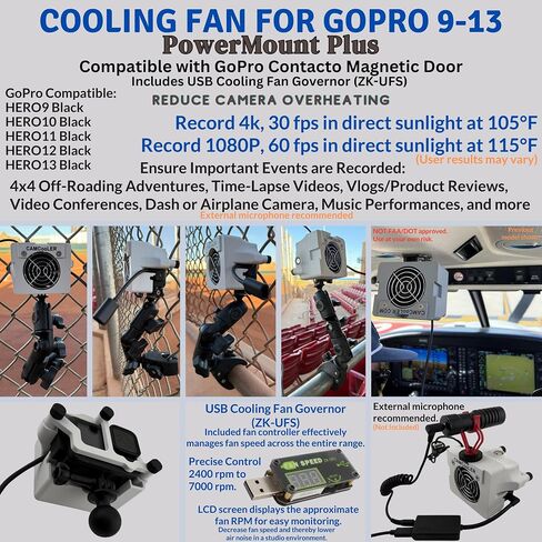 9Thirteen, Cooler Fan/Case. Works with GoPro HERO9, HERO10, HERO11, HERO12, HERO13, Reduce Overheating in Static Environments at Sporting Events,Vlogging (White, PowerMount Plus – Variable Speed Fan) in Saudi Arabia