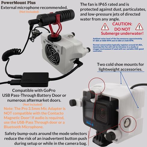 9Thirteen, Cooler Fan/Case. Works with GoPro HERO9, HERO10, HERO11, HERO12, HERO13, Reduce Overheating in Static Environments at Sporting Events,Vlogging (White, PowerMount Plus – Variable Speed Fan) in Saudi Arabia