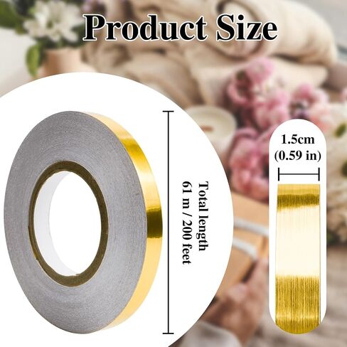 Solid Foil Washi Tape, Polyester Thin Film Tape with Acrylic Adhesive, Vibrant Mirror Like Finish, Decor Tape for Detailing Accent Wall, Cabinet, Bathroom, Graphic Arts, 66.7yds x 0.4in, Gold in Saudi Arabia