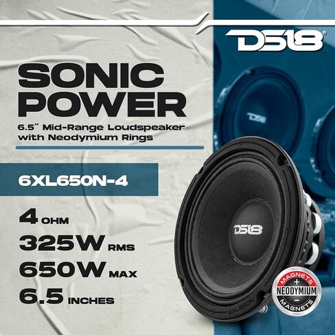 DS18 6XL650N-4 PRO 6.5" Mid-Range Loudspeaker 650 Watts 4-Ohm with Neodymium Rings, Pro Audio for Car/Truck Stereo Sound System - 1 Speaker in Kuwait