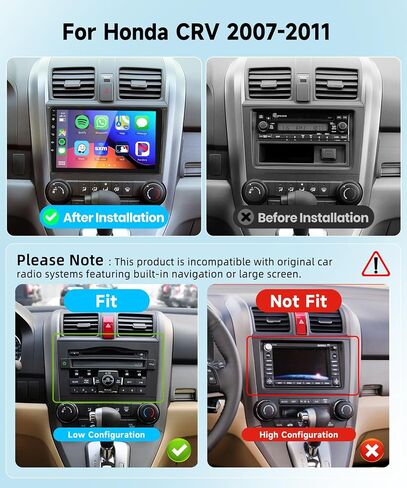 ستيريو سيارة Android لـ Honda CRV 2007-2011 مع Carplay/Android Auto مع WiFi GPS Mavigation ، 9 بوصة شاشة Bluetooth Car Radio Support USB FM/RDS. in Kuwait