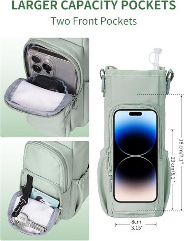 Water Bottle Carrier Bag with Strap for Stanley 40 Oz Insulated Water Bottle Carrier Sling Bag with Phone Pocket Water Bottle Sleeve with Straw Cover for Stanley Cup Accessories Green Patent Pending in Kuwait