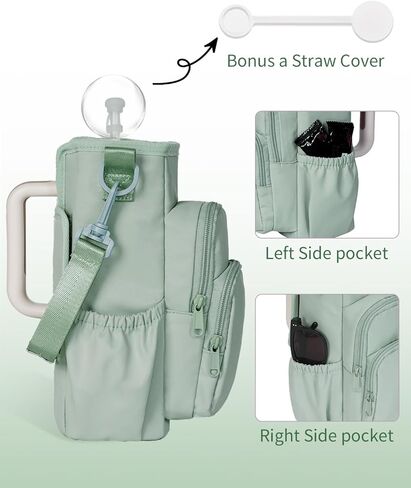 Water Bottle Carrier Bag with Strap for Stanley 40 Oz Insulated Water Bottle Carrier Sling Bag with Phone Pocket Water Bottle Sleeve with Straw Cover for Stanley Cup Accessories Green Patent Pending in Kuwait