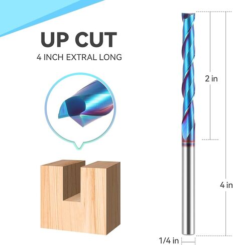 HQMaster 5 Pcs Spiral CNC Router Bits Set Down Cut 1/4" Shank Solid Carbide Spiral Downcut CNC Bits with Nano Blue Coating End Mill for Wood Cut Carving Engraver 1/8" Cutting Dia. in Kuwait