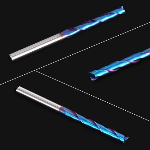 HQMaster 5 Pcs Spiral CNC Router Bits Set Down Cut 1/4" Shank Solid Carbide Spiral Downcut CNC Bits with Nano Blue Coating End Mill for Wood Cut Carving Engraver 1/8" Cutting Dia. in Kuwait