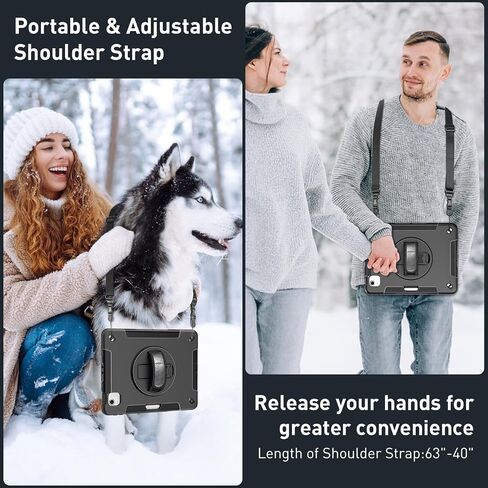 SUPFIVES 2022 iPad Pro 11 inch Case (4th Generation),Upgraded Military Grade Shockproof Silicone iPad Pro 11 4th/3rd/2nd Gen Cover Pencil Holder+ Handle+ Shoulder Strap+ Rotating Kickstand, Black in Saudi Arabia