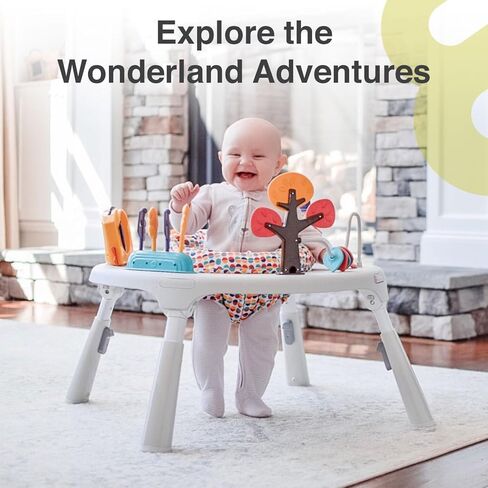 PortaPlay Baby Activity Center: Development Focused Toys. Foldable, Portable, and Transforms to a Play Table, Unisex (Wonderland Adventure, Gray) in Kuwait