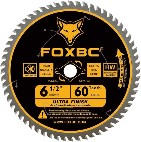 FOXBC 6-1/2 inch Circular Saw Blade Ultra Fine Finish 60-Tooth for Wood Cutting, Thin-Kerf with 5/8" Arbor in Saudi Arabia
