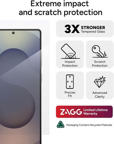 ZAGG Glass+ Samsung Galaxy S25 Ultra Screen Protector – Extreme Impact & Shatter Protection, Scratch-Resistant, Smudge-Resistant, Fingerprint Scanner Compatible, InvisibleShield, Easy Installation in Saudi Arabia