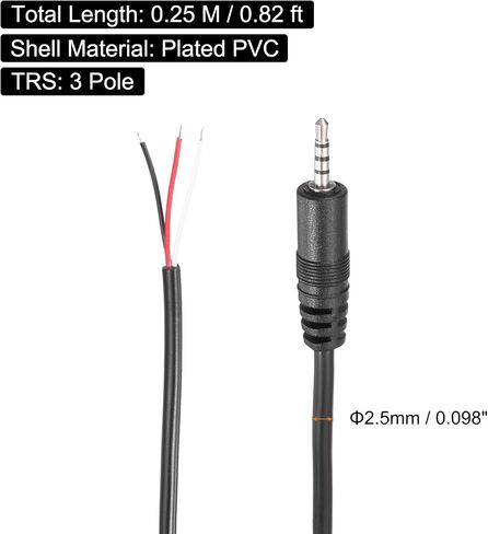 MECCANIXITY 2.5mm Aux Cable Replacement Audio Cable Cord, 0.8ft 3 Pole Male to Bare Wire Audio Cable, Stereo Sound Audio Cable Cord for Earphones, Smart Phones, Speakers,Black 5 Pcs in Saudi Arabia