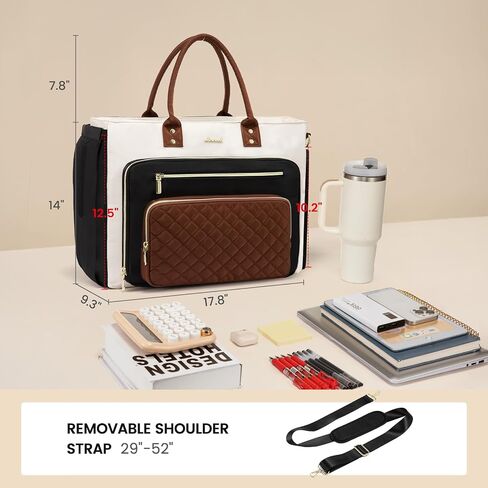 Lovevook Teacher Tote Bag for Women Work ، حقيبة كمبيوتر محمول مع حامل كوب كبير ، حقائب ممرضة حقيبة محترفة أجهزة الكمبيوتر المحافظ حقيبة يد ، أسود-بيج بني ، 15.6 بوصة in Kuwait