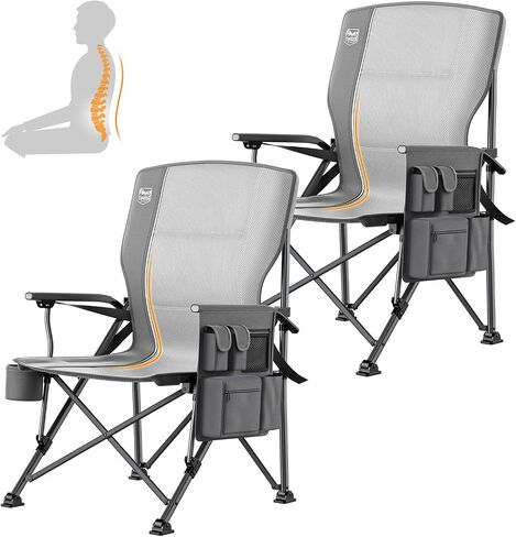 TIMBER RIDGE Oversized Folding Camping Chair with Lumbar Support Adjustable High Back Heavy Duty for Adults Support up to 500lbs with Cup Holder, Cooler Bag, Side Pocket, Grey in Saudi Arabia