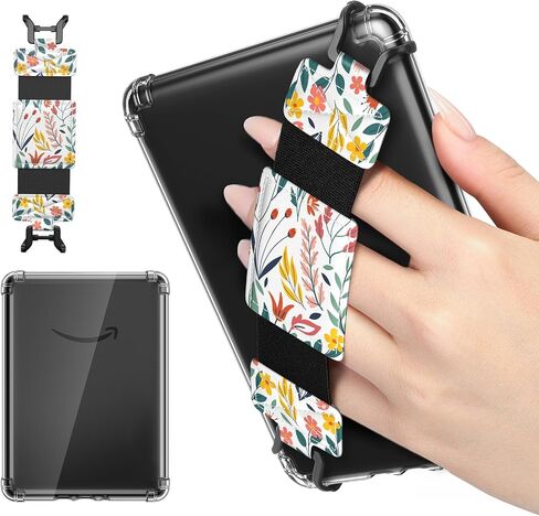 MoKo Case for All-New 7" Kindle Paperwhite(12th Gen-2024) and Kindle Colorsoft Signature 2024, Versatile Hand Strap Thin Clear Flexible Transparent TPU Skin Bumper Back Cover Shell, Flowers & Clear in Saudi Arabia